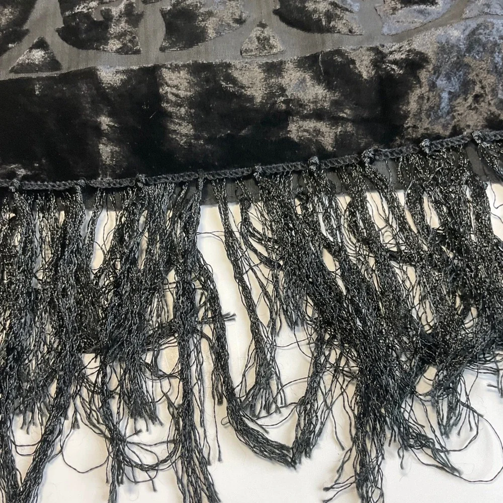 Inter-Moden Black Devore Velvet Burnout Floral Fringe Shawl Wrap Evening Scarf